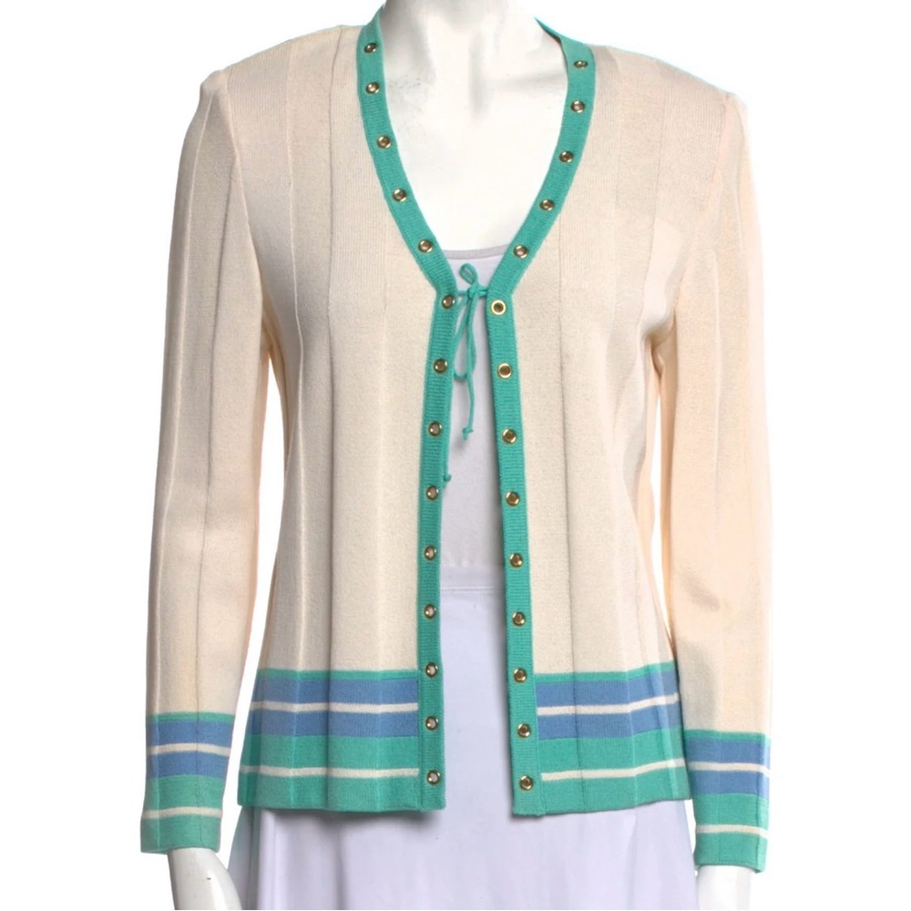 St. John Sport Marie Gray Cream Knit Cardigan Small 90s Y2K